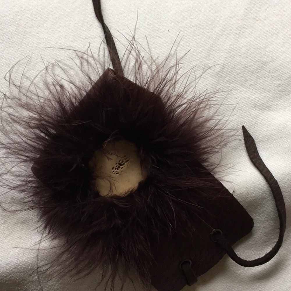 Boho Brown tie feathery cuff bracelet